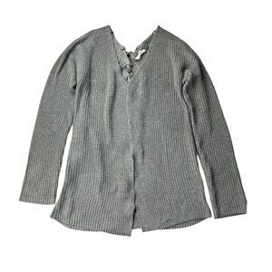 Grey Lace Up Sweater Size Small- As Is